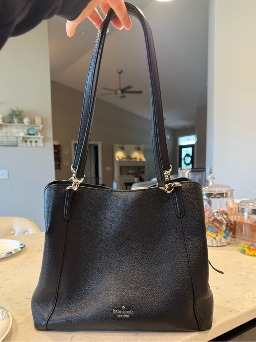 kate spade Black Pebbled Leather Shoulder Bag Leila 3 compartment bag - Picture 1 of 9